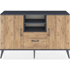 Resim Arges Konsol 4 Raflı Tek Çekmeceli 2 Kapaklı 132x30x83 Antrasit-çam/çam Çam/çam 