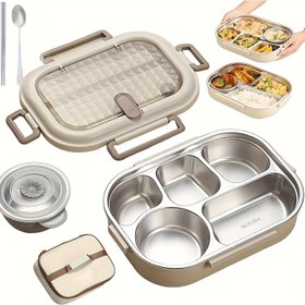 Resim 1500ml/2000ml kapasiteli 5 bölmeli, çorba kasesi, kaşık, çatal ve çanta dahil, dayanıklı ve kolay temizlenebilir, ofis veya okul için mükemmel, modern öğle yemeği kutusu | Dayanıklı öğle yemeği kutusu, öğle yemeği kutuları, bento öğle yemeği kutusu, gıda için termos, okul için öğle yemeği kutusu, tiffin öğle yemeği kutusu 