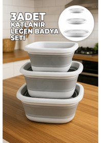 Resim 3'lü Katlanır Leğen, Katlanabilir Akordiyon Badya - Mutfak Banyo 