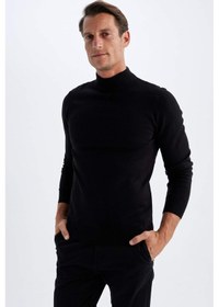 Resim DeFacto Siyah Slim Fit Dar Kesim Yarım Balıkçı Yaka Basic Düz Triko Kazak R1127AZ24WNBK27 
