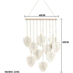 Resim Xiyyadms Bej El Yapımı Pamuk İp Yaprak Desenli Duvar Örtüsü - Bohem Dekor Ev Odası Duvar Süsleri D Modeli 