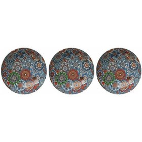 Resim Metal Çerezlik Mandala Desen Renkli Dekoratif Servis Kasesi, Yuvarlak Sunum Tabağı 3'lü Set A 