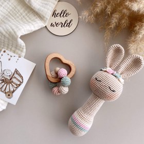 Resim Amigurumi Sevimli Tavşan Hediye Kutusu - 2li Bebek Seti 
