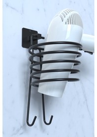 Resim Karteya Yapışkanlı 3 Lü Siyah Fön Makinesi Askısı Wc Tuvalet Kağıtlık Yuvarlak Havluluk Pratik Banyo Seti Siyah 