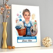 Resim Çamaşırkolik Anne Karikatürlü Kanvas Tablo 