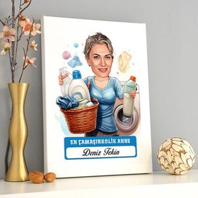 Resim Çamaşırkolik Anne Karikatürlü Kanvas Tablo 