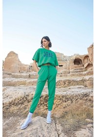 Resim Monamise Kadın Kısa Kollu "stay Strong" Crop Eşofman Takımı 23086 Yeşil 