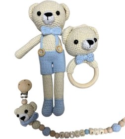 Resim 1-2 Yaş Amigurumi Organik Örgü Oyuncak Ayıcık Set Krem 