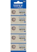 Resim Supex Extra Long Battery CR1216 3V Lityum Düğme Pil 5'li 