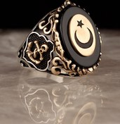 Resim BayVog Çapa ve Ayyıldız Motifli Oniks Taşlı 925 Ayar Erkek Gümüş Yüzük 