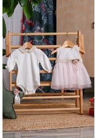 Resim Lamato Baby Simli Tüllü Çiçek Aksesuarlı Bebe Kız Mevlütlük Badili Bandanalı Elbise Pembe 