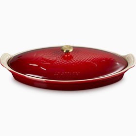 Resim Kapaklı Seramik Balık Pişirme Kabı, 34 cm - Kırmızı 