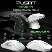 Resim PUSAT REFLEX PRO 16000 DPI 400 IPS YUKSEK PERFORMANSLI KABLOSUZ RGB OYUNCU MOUSE BEYAZ 