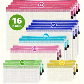 Resim 16/30 Mesh Zipper Çantalar, Zipper Çantalar Sekiz Boyutlu Plastik Belge Çantaları, 6/8 Renkler, Çok Amaçlı Seyahat Depolama, Ofis Belgeleri ve Ev Depolama Malzemeleri 