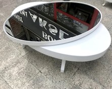 Resim Orta sehpa Dönerli OVAL RUS TARZ Model Kayın Retro Ayak Mdf Tabla Parlak Beyaz füme üst cam El Yapım 
