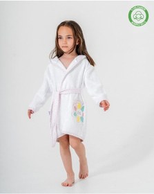 Resim Çiçekli Bornoz Beyaz Beyaz 