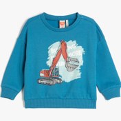 Resim Erkek Bebek Sweatshirt Baskılı Uzun Kollu Bisiklet Yaka Şardonlu Pamuklu 