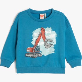 Resim Erkek Bebek Sweatshirt Baskılı Uzun Kollu Bisiklet Yaka Şardonlu Pamuklu 