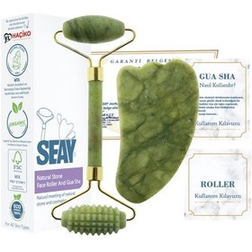 Resim Seay Tırtıklı Yeşim Taşı Face Roller + Yeşim Melek Kanadı Gua Sha 
