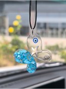 Resim Esey Dizayn Nazar Boncuğu Mavi Taşlı Kelebek Araba Dikiz Ayna Süsü - Epoksi 