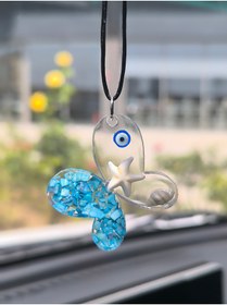 Resim Esey Dizayn Nazar Boncuğu Mavi Taşlı Kelebek Araba Dikiz Ayna Süsü - Epoksi 