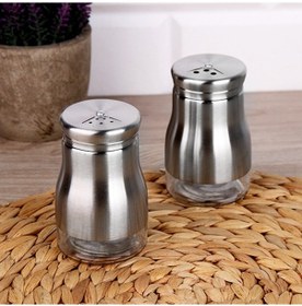 Resim Cam Üstü Çelik Kaplama Tuzluk Seti 2 Adet Inox 