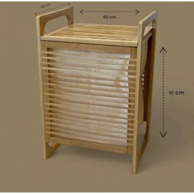 Resim MiraLive Orta Boy Ahşap Bambu Kirli Sepeti 40X35X60 