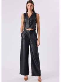 Resim Fever Wide Leg Kadın Deri Pantolon 342112009 Siyah 
