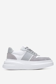 Resim Dericlub Kadın Kalın Tabanlı Bağcıklı Sneaker Gerçek Deri Cr 2554 Beyaz/gri 