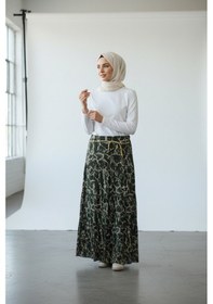 Resim Ece Giyim Kadın Katlı Desenli Beli Lastikli Bedenli Çingene Etek Yeşil 