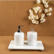 Resim MIARIK DESIGN & DEKORASYON DEKORATİF BEYAZ MERMER AKSESUAR DETAYLI 3 LU BANYO SETİ TAKIMI 