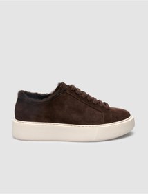 Resim Cabani %100 Hakiki Deri Kahverengi Süet Kürklü Kadın Sneaker 