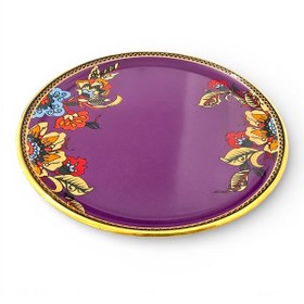 Resim Sudedi Home Gerçek Altın Yaldızlı Cam Pasta Tabağı 21 Cm Tekli Servis & Sunum Tabağı Mor 