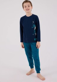 Resim U.s. Polo Assn. Erkek Çocuk Logolu Lacivert %100 Pamuklu Uzun Kollu Paça Lastikli Pijama Takım Lacıvert 