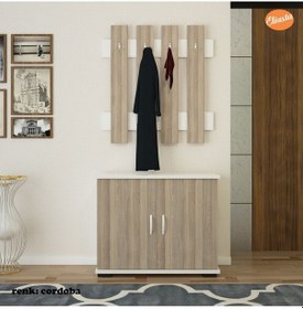 Resim İki Kapaklı Ayakkabılık 4 Askılıklı Portmanto Vestiyer Cordoba 