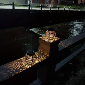 Resim 1pc Dış Mekan Güneş Dekoratif Peyzaj Feneri, Metal Boyalı Yüzey, Su Geçirmez, Askılı Tasarım, Güneş Şarjı, Nikel Pil, 600mAh Kapasite, Sökülmez 