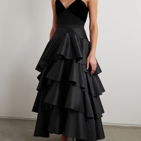 Resim Kadın Çok Katmanlı Keklik Etek Elbise - Düz Renk, Dokuma Polyester, A-Şekilli, Normal Uygun, Kemer Yok, Şemsiye Hem, Moda Partisi Yarım Etek 