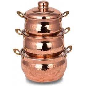 Resim UltraMint Turna Bakır Mini Güveç Şekerlik 3'lü Takım El Dövme Kırmızı 