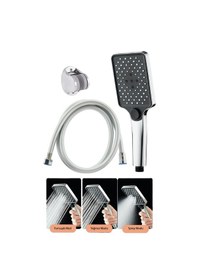 Resim Aqua Kare 3 Fonksiyonlu Duş Başlığı , Pvc Duş Hortumu Ve Mafsal Krom 