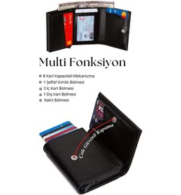 Resim Bürke Otomatik Mekanizmalı Çok Gözlü Akıllı Kredi Kartlık Kartvizitlik Unisex Cüzdan Deri Cüzdan 
