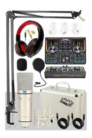 Resim markentegra Yüksek Kaliteli Efektli Ses Kartı Seti - Mikrofon, Kulaklık ve Stand 