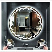 Resim GLOBAL LED MIRROR 90 Cm Beyaz Ledli Tasarım Kumlamalı Dokunmatik Tuşlu Buğu Önleyicili Banyo Aynası Makyaj Aynası 