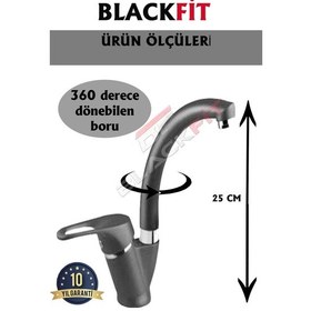 Resim Mat Siyah Mix Eviye Bataryası Çift Çıkışlı Aç Kapa Mutfak Bataryası Siyah 