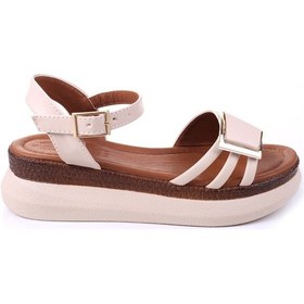 Resim Papuç Sepeti Ft-603 Rahat Taban Tokalı Günlük Kadın Sandalet Ten 