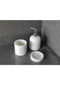 Resim Beyaz Mermer 3'lü Banyo Seti Beyaz 