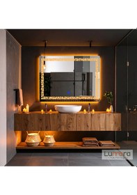 Resim Gleamira Amber Led'li Lazer Kumlamalı Lavabo & Banyo Aynası Dokunmatik Sensörlü 80 X 60 Turuncu 