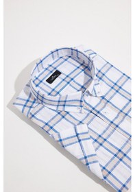 Resim Tudors Erkek Büyük Beden Yaka Düğmeli Kareli Keten Efektli Kısa Kollu Gömlek-34465 Çok Renkli 