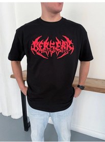 Resim Erkek Kısa Kol Yazlık Tişört Bisiklet Yaka Baskılı Oversize T-shirt - Siyah Çok Renkli 