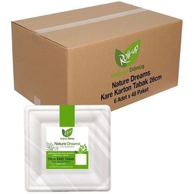 Resim Supertrend Doğaya Dönüşümlü Kare Karton Tabak 26cm 6 Adet X 48 Paket Koli 