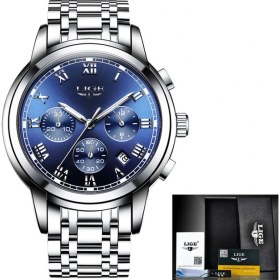 Resim Hanyang Çelik Gümüş Mavi 2022 Yeni Saatler Erkekler Lüks Marka Lıge Chronograph Erkekler Spor Saatler Su Geçirmez Tam Çelik Kuvars Erkek Saati Relogio Masculino (Yurt Dışından) 